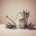 Annaffiatoio vintage con abbondante lavanda