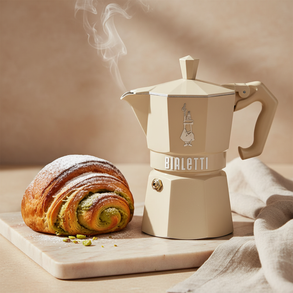 Bialetti Moka – Aesthetic con Brioche al Pistacchio