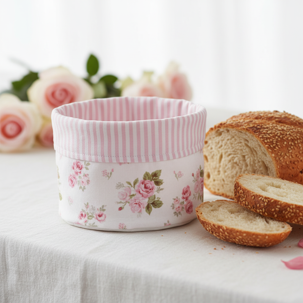 Cestino fedele all'originale con pane e fiori