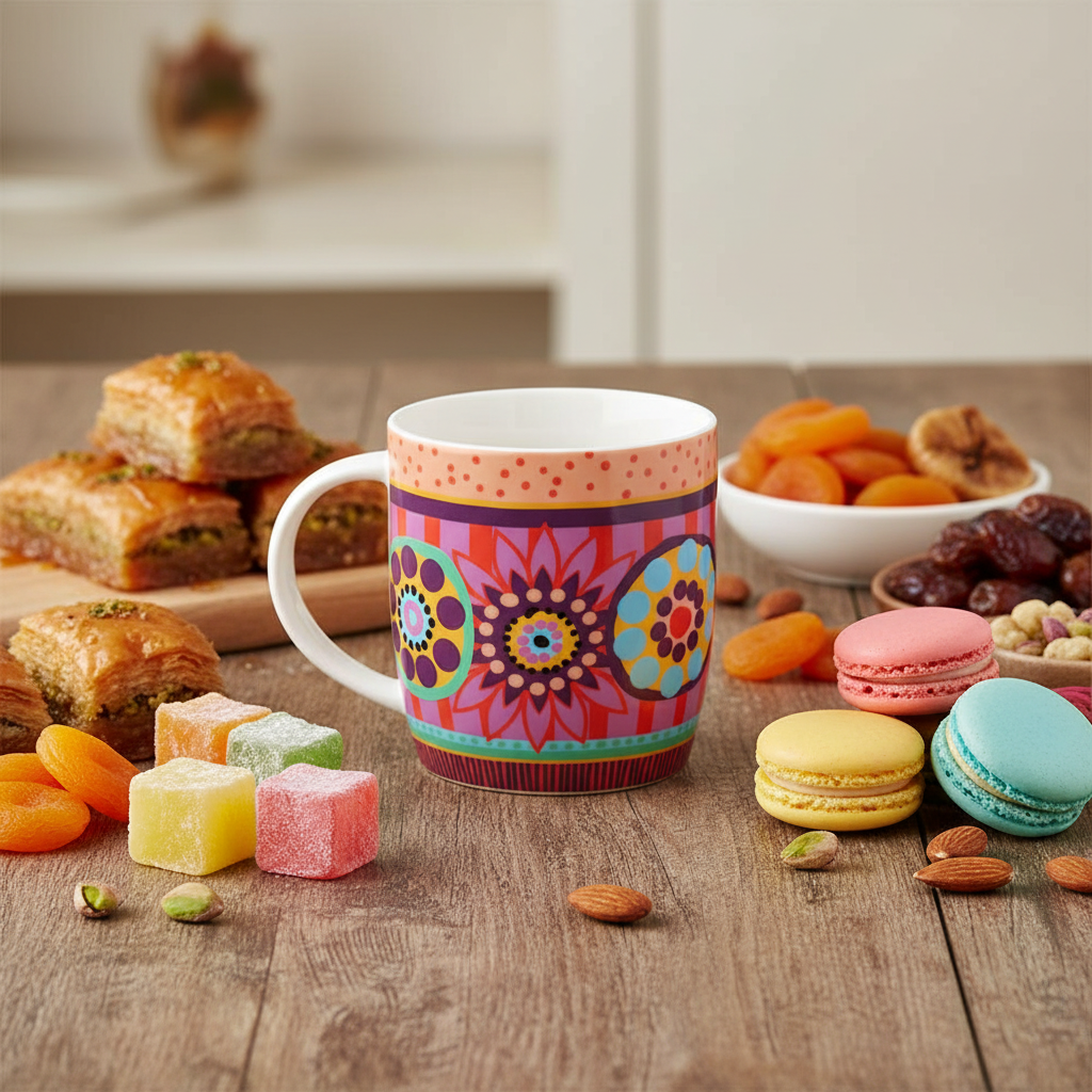 Tazza folk art con dolci esotici